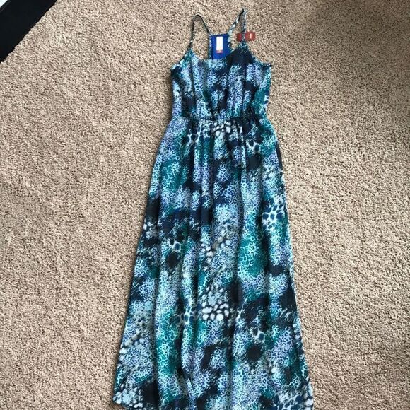 NWT Blue & Green Semi Cheetah Print Maxi Dress - Picture 1 of 3